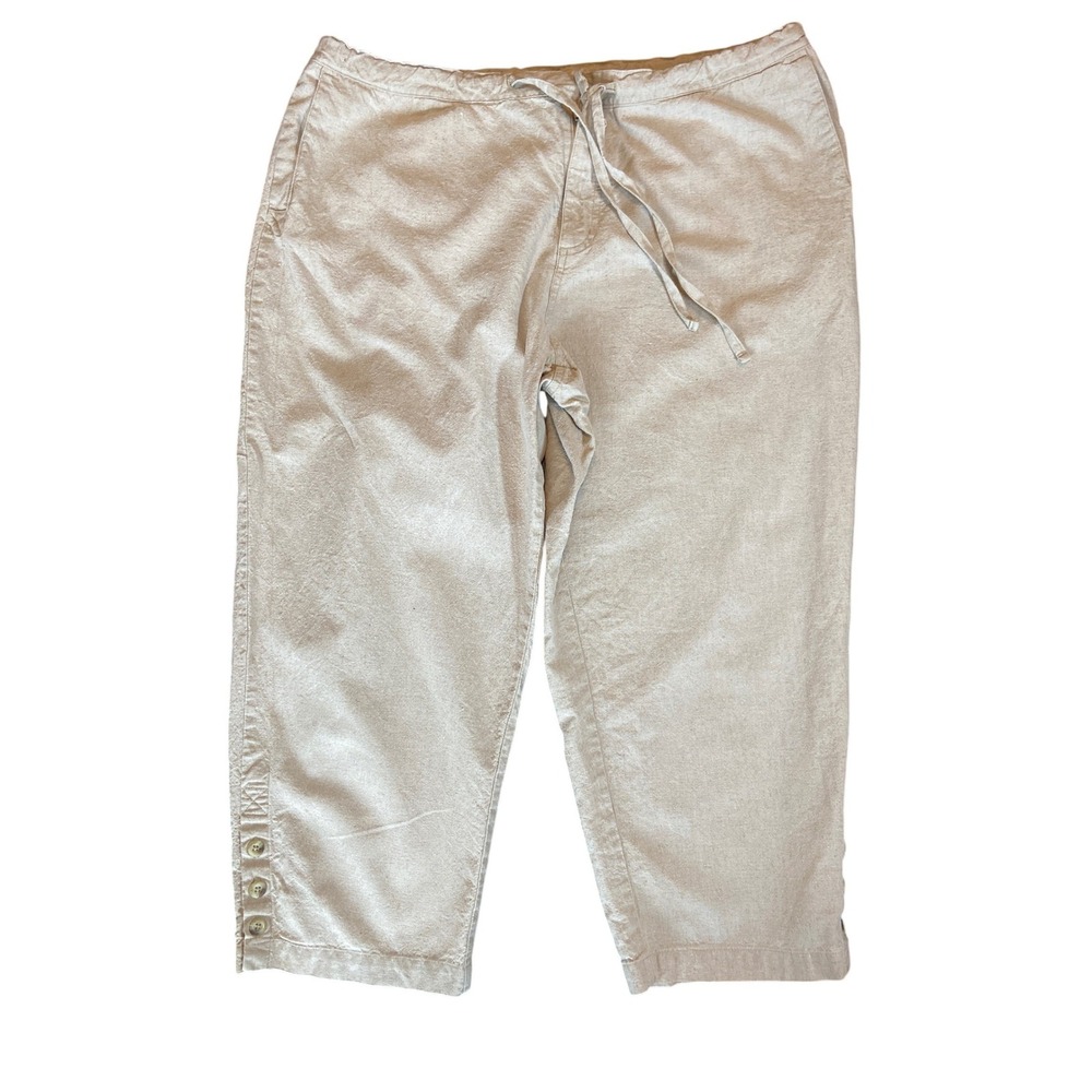 Columbia Womens Linen Blend Cropped‎ Pants Oatmeal Drawstring XXL
